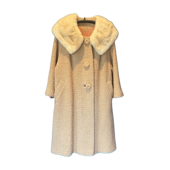 Vintage Berona tan beige swing Wool coat with white mink collar estimated sz M/L - Picture 6 of 17